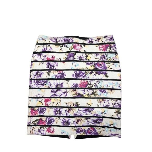 WHITE HOUSE BLACK MARKET Purple Pink Yellow Striped Straight Pencil Skirt Size 0 - Picture 1 of 5
